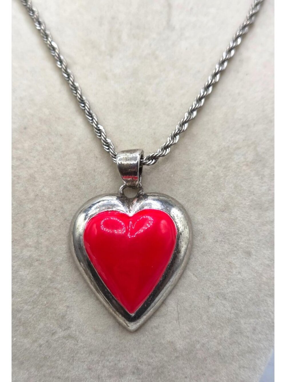 Heart-Shaped Red Enamel Pendant  With Silver-Tone Finish